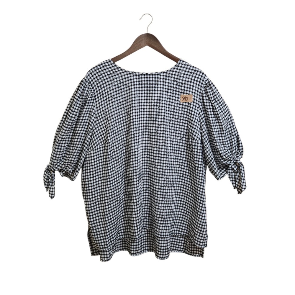 Unbranded No Tags Women's Black White Check Blouse SZ LG? Tie‎ Sleeve